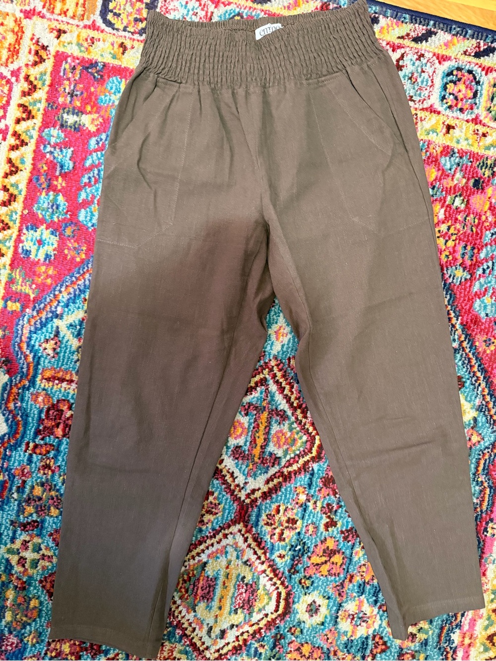 emme Everyday Transitional Smocked Linen Pants- Brown